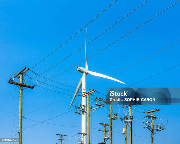 Wind Turbine And Subsectioning Station Stock Photo - Download Image Now - Blue, Canada, Horizontal