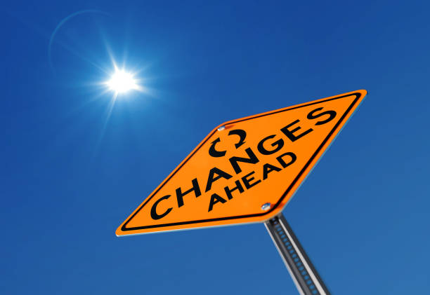istock Yellow Changes Ahead Traffic Sign on Blue Sky; Change Concept 849626040