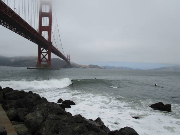 surfer sur le golden gate bridge - fort point historic site photos et images de collection