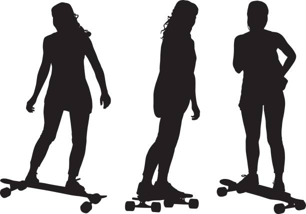 Girl Skateboarding Silhouettes Vector silhouettes of a girl riding her skateboard. skater girl stock illustrations