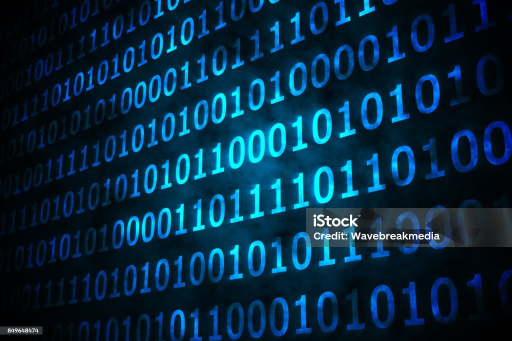 Shiny Blue Binary Code On Black Background Stock Photo - Download Image ...