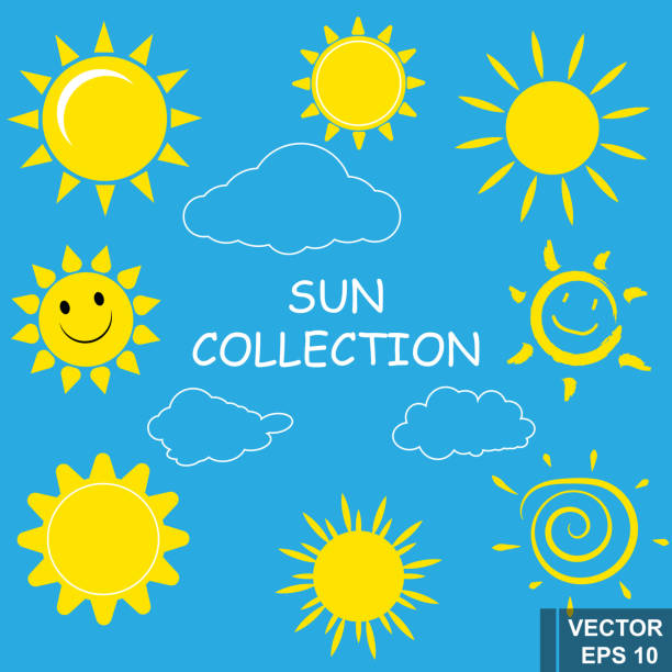 istock Collection of the sun. Set. Bright. Sky. Isolated on a blue background. 849652590