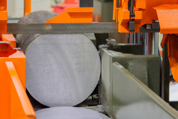 istock Hacksaw machine on cutting for round steel 849652698