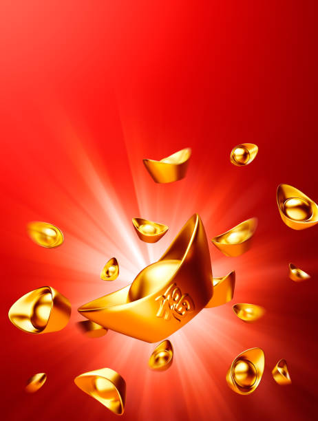 istock Yuanbao - Chinese gold sycee on red background 849656308