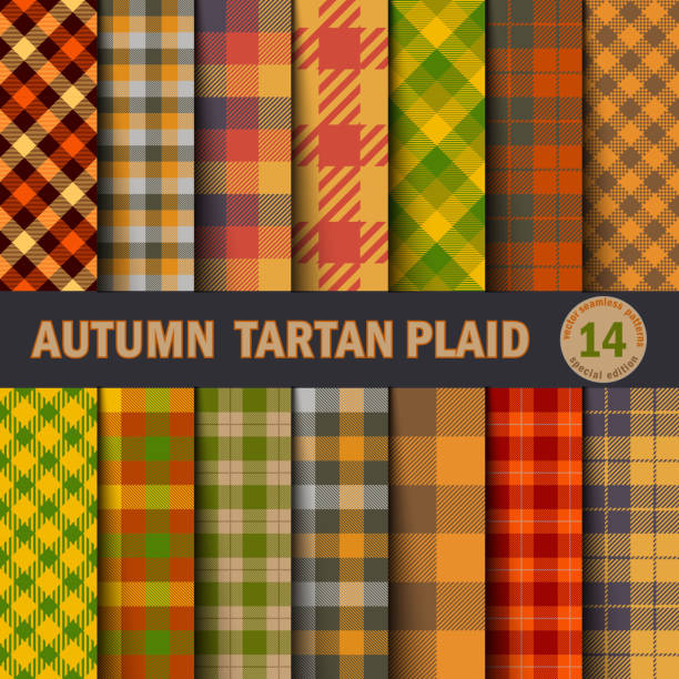 ilustrações de stock, clip art, desenhos animados e ícones de set autumn tartan seamless pattern background - plaid tartan scottish culture celtic culture