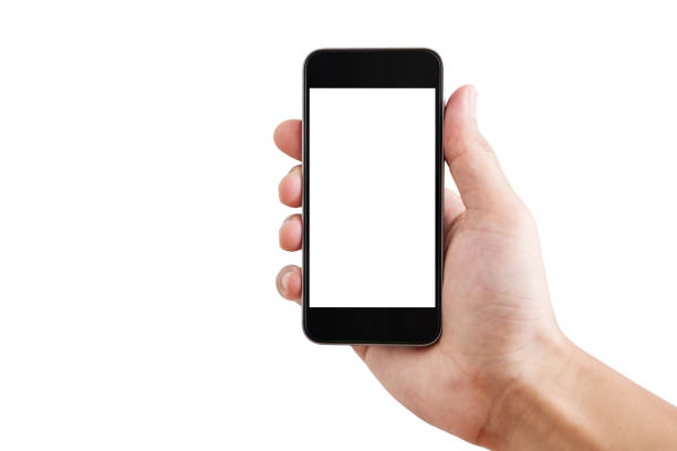 Hand holding Mobile smart phone blank white screen, isolated on white background. Clipping path included