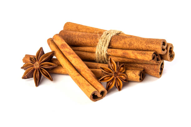 istock Close up the brown cinnamon stick with star anise spice isolated on white background 849676876