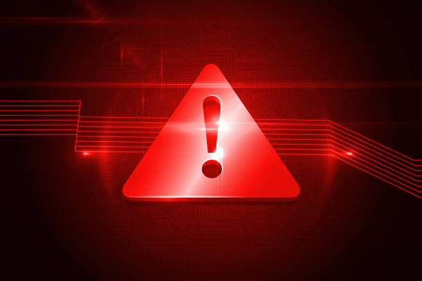 istock Shiny red attention icon on black background 849679606