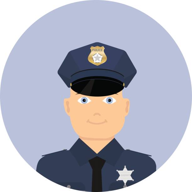 ein polizist, ein polizist mit einer kappe und ein token - humor badge blue crime stock-grafiken, -clipart, -cartoons und -symbole
