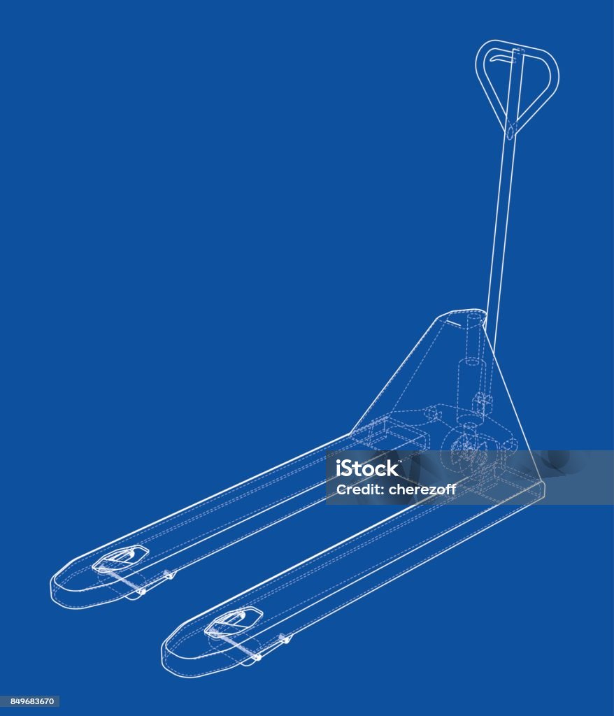 Hand pallet truck. Vector Hand pallet truck. Vector rendering of 3d. Wire-frame style. The layers of visible and invisible lines are separated Pallet Jack stock vector