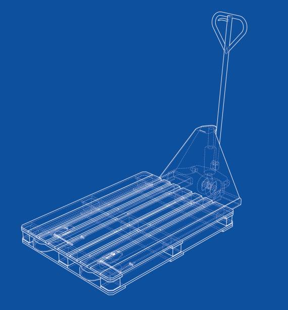 Hand pallet truck. Vector Hand pallet truck with pallet. Vector rendering of 3d. Wire-frame style. The layers of visible and invisible lines are separated pallet jack handle stock illustrations