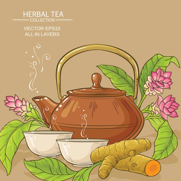 illustrazioni stock, clip art, cartoni animati e icone di tendenza di illustrazione del tè alla curcuma - japanese tea cup