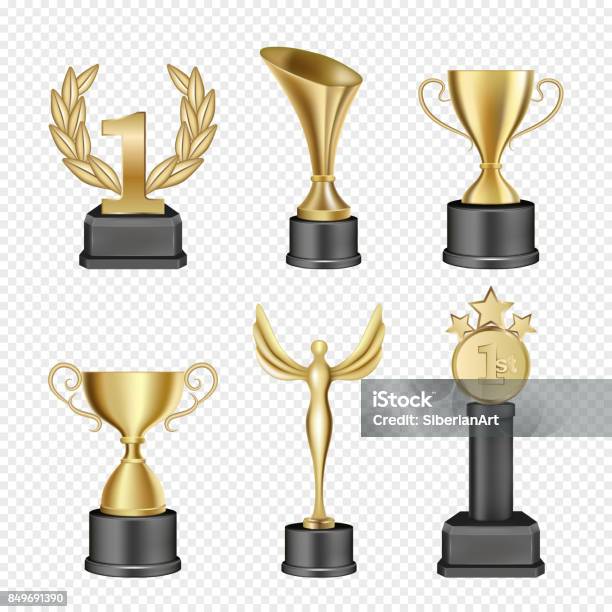 Vector Metal Award Cup Icon Set Stock Illustration - Download Image Now - Trophy - Award, Award, Gold - Metal