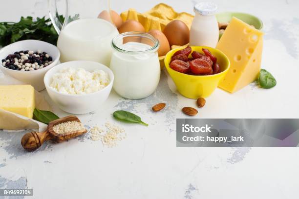 Food Rich Of Calcium Stock Photo - Download Image Now - Calcium, Dairy Product, Almond