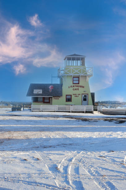 Prince Edward Island in  Winter Prince Edward Island, Canada - December 13, 2012: The cafe on the seaside is closed in PEI winter. cavendish beach stock pictures, royalty-free photos & images