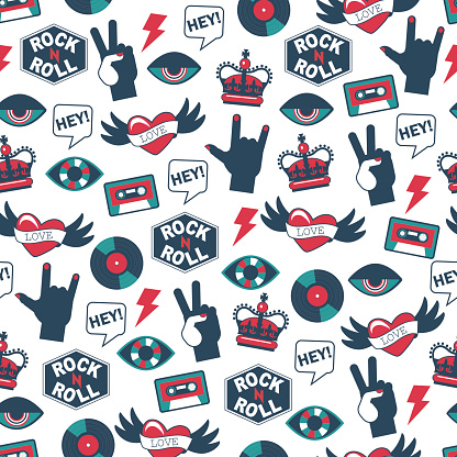 American Rocker Pattern Vector Seamless Rock And Roll Pattern Stock Illustration - Download ...