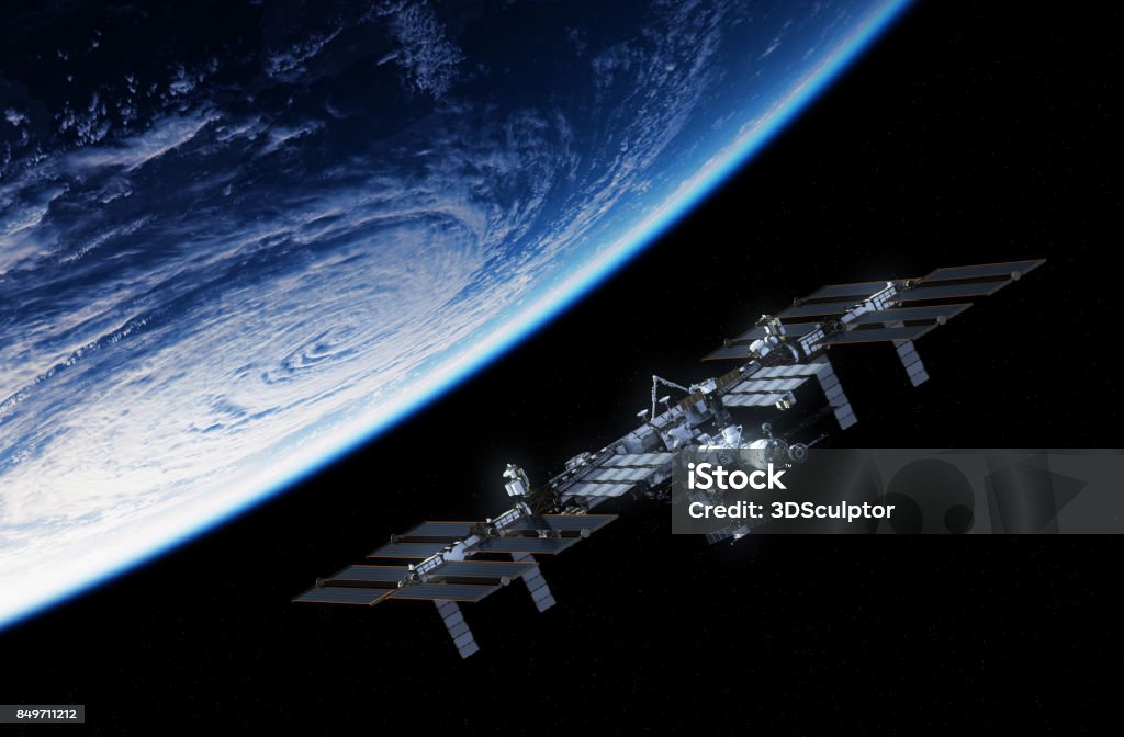 International Space Station Orbiting Planet Earth International Space Station Orbiting Planet Earth. 3D Illustration. International Space Station Stock Photo