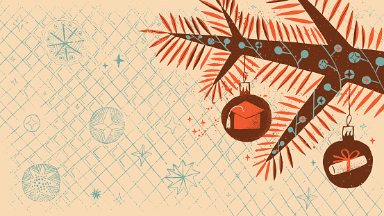 istock Christmas tree branch with graduation theme decorations 849721186