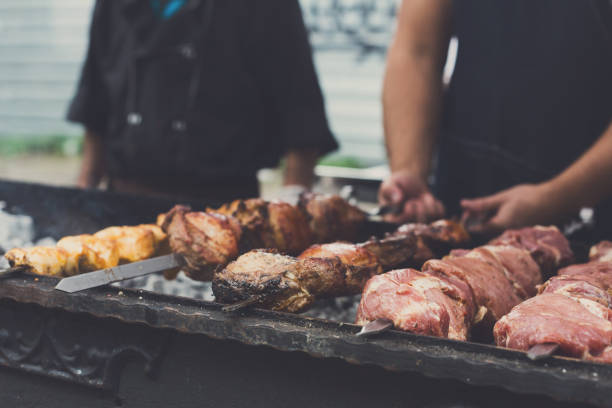 istock Beef and pork kebab. Fresh meat at grill, bbq 849721916