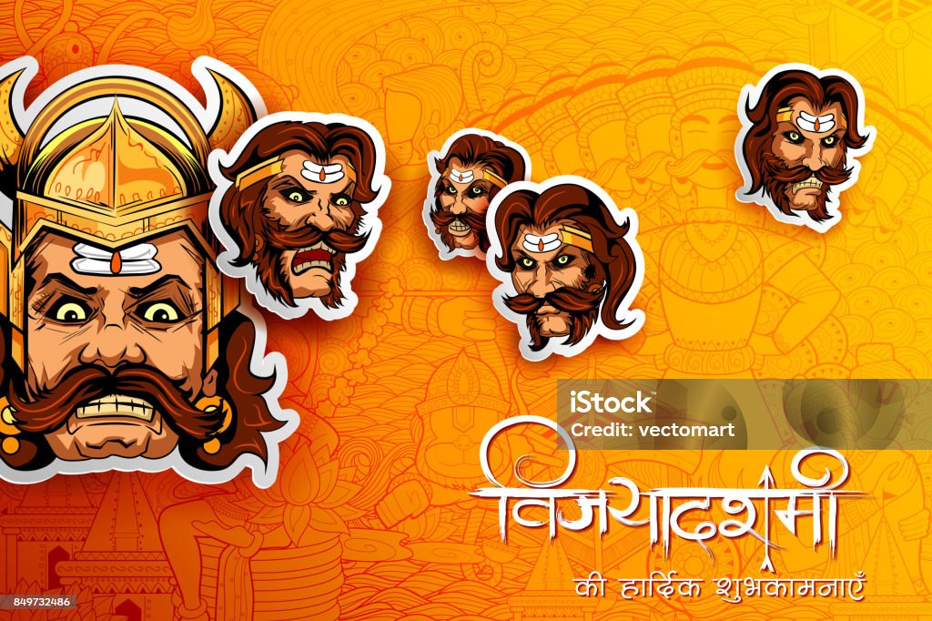 Raavana With Ten Heads For Dussehra Navratri Festival Of India Poster With  Hindi Text Meaning Wishes For Vijayadashmi Stock Illustration - Download  Image Now - iStock