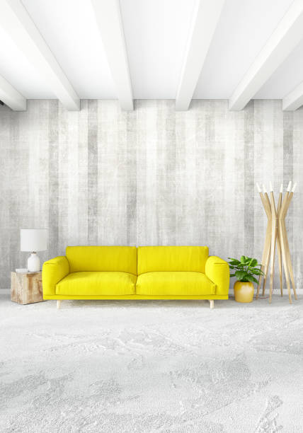 istock White bedroom minimal style Interior design with wood wall and grey sofa. 3D Rendering. 3D illustration 849735768