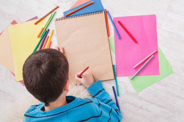 istock Cute boy draw, writing letter to santa, wait for christmas 849739464