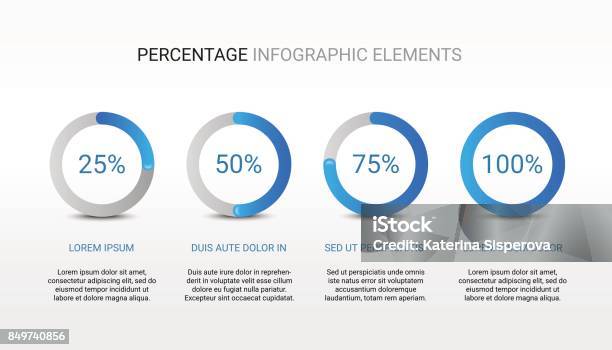 Vetores de Modelo De Elementos Vetoriais Infográfico Com Porcentagem Azul Círculos e mais imagens de Sinal de Percentagem - Símbolo Matemático