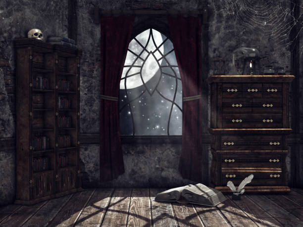 istock Dusty room with cobwebs and a book 849745252