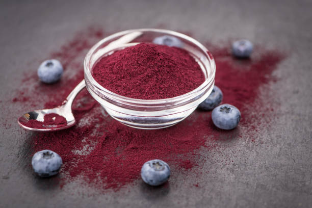 istock Blueberry Powder on a slate slab, selective focus 849748930