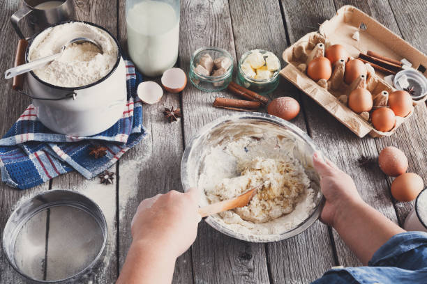 istock Cooking ingredients for baking, eggs, butter and flour 849749162
