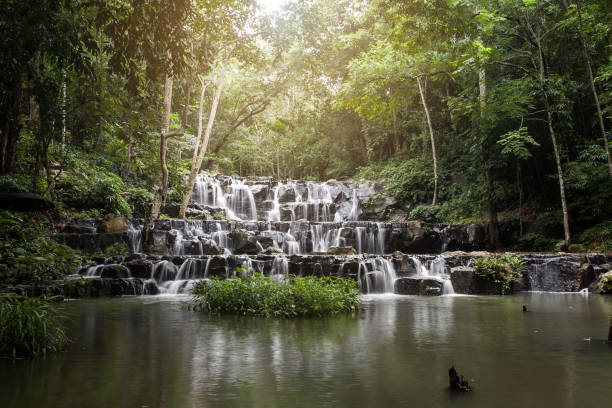 사라 부리, 태국에서 samlan 폭포 - waterfall mountain stream thailand 뉴스 사진 이미지