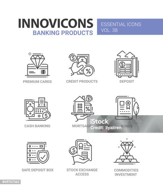 Banking Products Modern Vector Line Design Icons Set Stock Illustration - Download Image Now