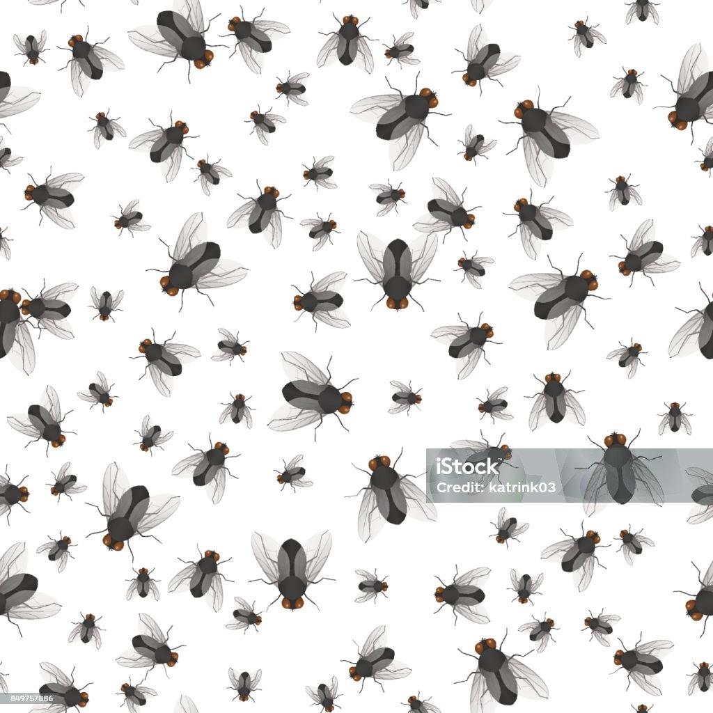 patrón de rastreros moscas grandes y pequeñas - arte vectorial de Insecto libre de derechos