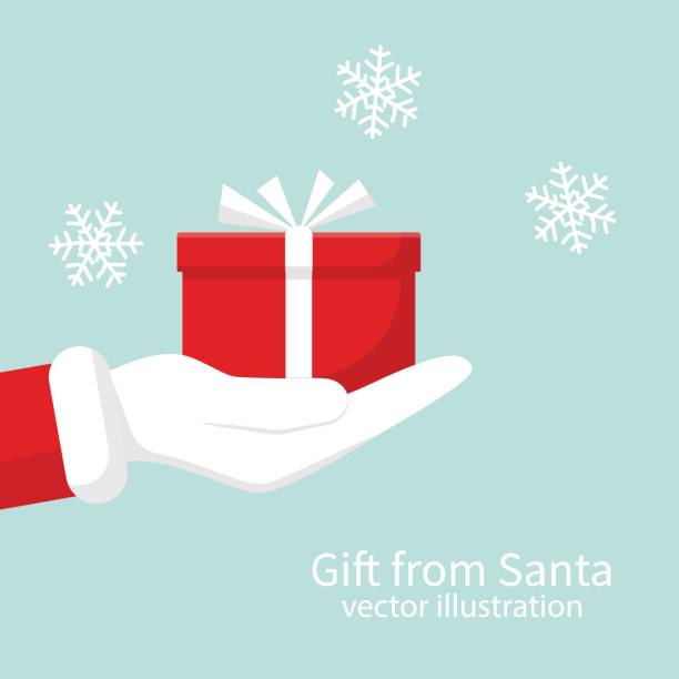 ilustraciones, imágenes clip art, dibujos animados e iconos de stock de regalo de santa claus. - christmas backgrounds christmas card part of