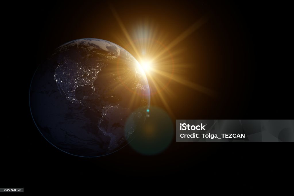 Earth and Sun Graphic illustration of the Earth and the sun Planet - Space Stock Photo