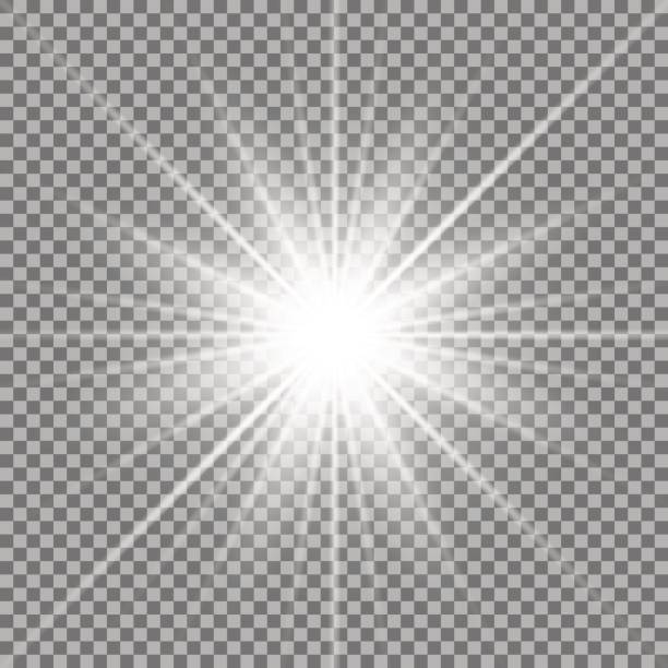 Shining star on transparent background Sunlight with lens flare effect, shining star on transparent background camera flash illustrations stock illustrations