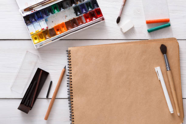 istock Drawing tools, stationary, workplace of artist 849773166