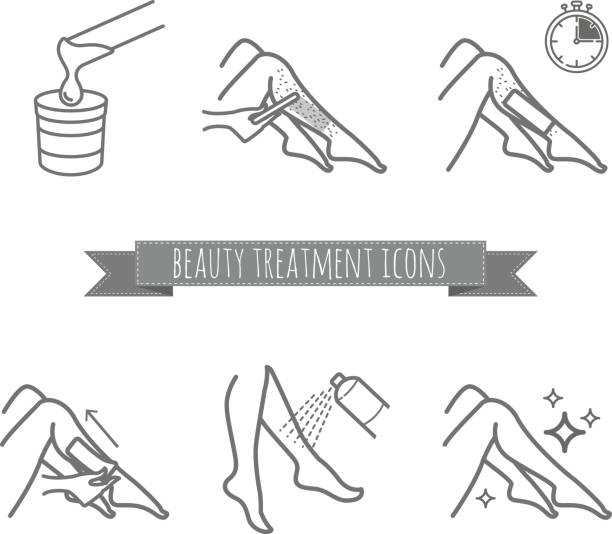 Removing leg hair by using sugaring or strip wax. Beauty treatment icons set Removing leg hair by using sugaring or strip wax. Beauty treatment icons set for your design wax stock illustrations