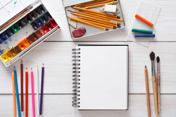 istock Drawing tools, stationary, workplace of artist 849773724