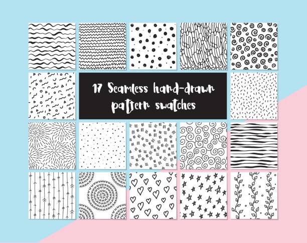 17 handgezeichnete musterdesign farbfelder - pattern circle backgrounds retro revival stock-grafiken, -clipart, -cartoons und -symbole