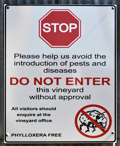 Quarantine sign at an Australian vineyard. stock photo