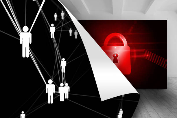 istock Black background with figures over picture of red lock 849781692