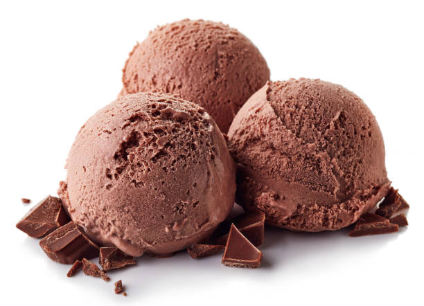 trzy czekoladowe kulki do lodów - scoop ice cream frozen cold zdjęcia i obrazy z banku zdjęć