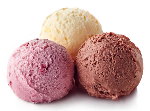 istock Three various ice cream balls - strawberry, vanilla and chocolate 849782134