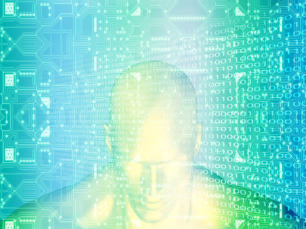 istock 3D rendering of Human head on a background with circuit 849784360