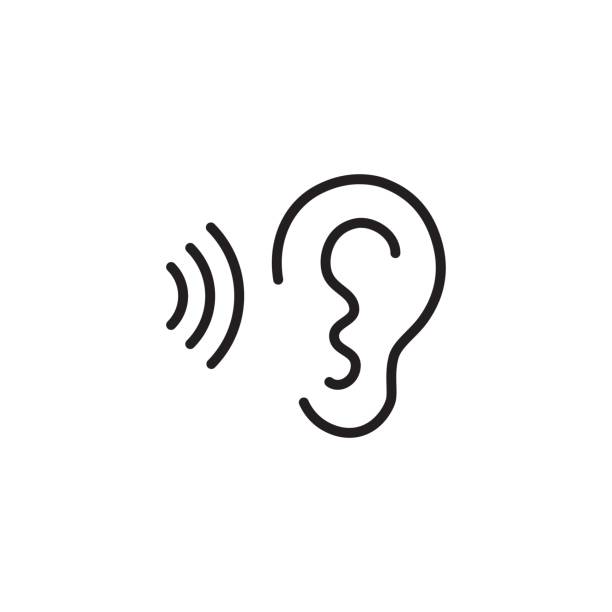 ear and sound wave black icon ear and sound wave black icon on white background ears white background stock illustrations