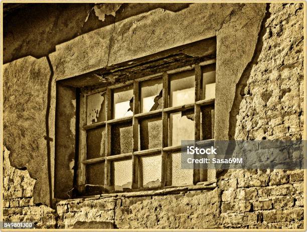 Window Of Old Abandoned Workshop Stock Photo - Download Image Now - Abandoned, Absence, Antique