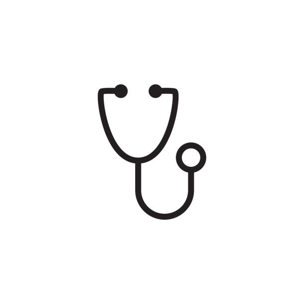 stethoskop liniensymbol auf weißem hintergrund - stethoskop stock-grafiken, -clipart, -cartoons und -symbole