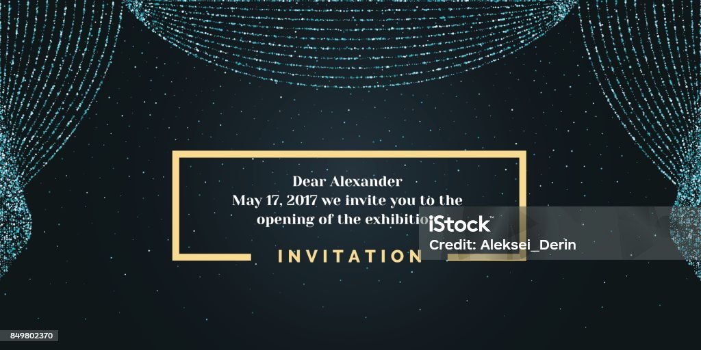 Invitation template for the event. Background open curtain Invitation template for the event. Vector illustration. Background open curtain. Glittering stock vector