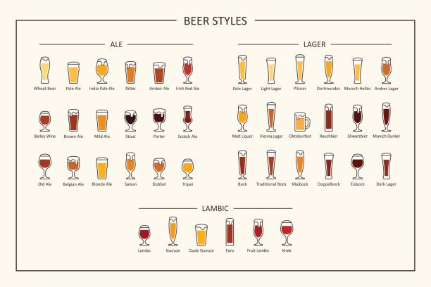 Beer styles guide, colored icons. Horizontal orientation. Vector Beer styles guide, colored icons. Horizontal orientation. Vector illustration typing illustrations stock illustrations